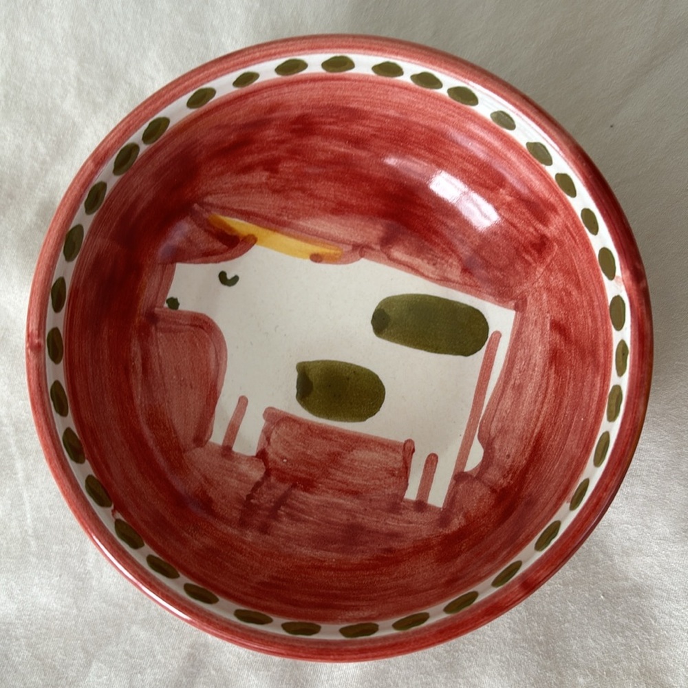 Italian Tuscan Pottery Hand Painted steer cow bull Dish Bowl Countryside Farm